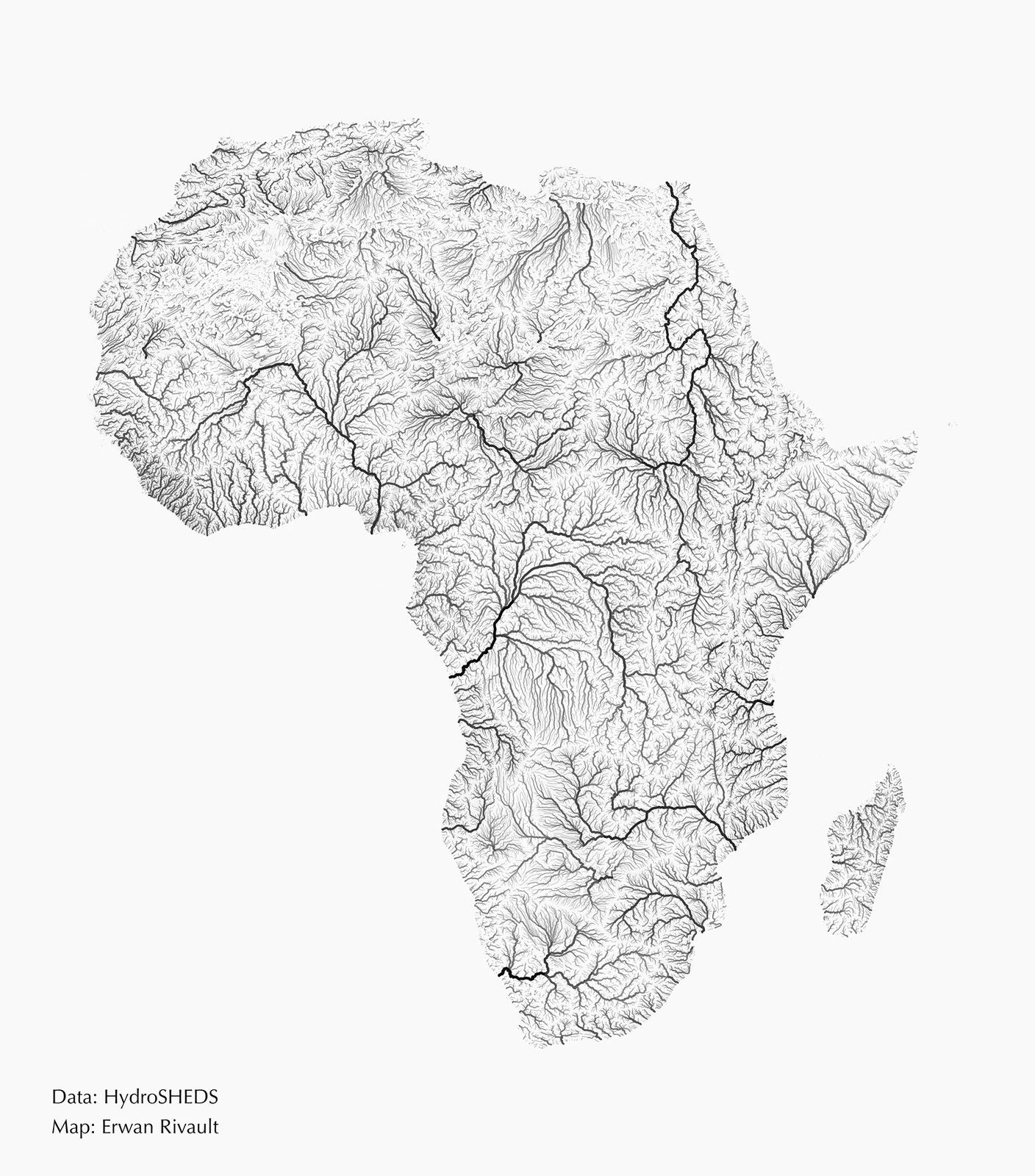 A map of Africa showing the rivers