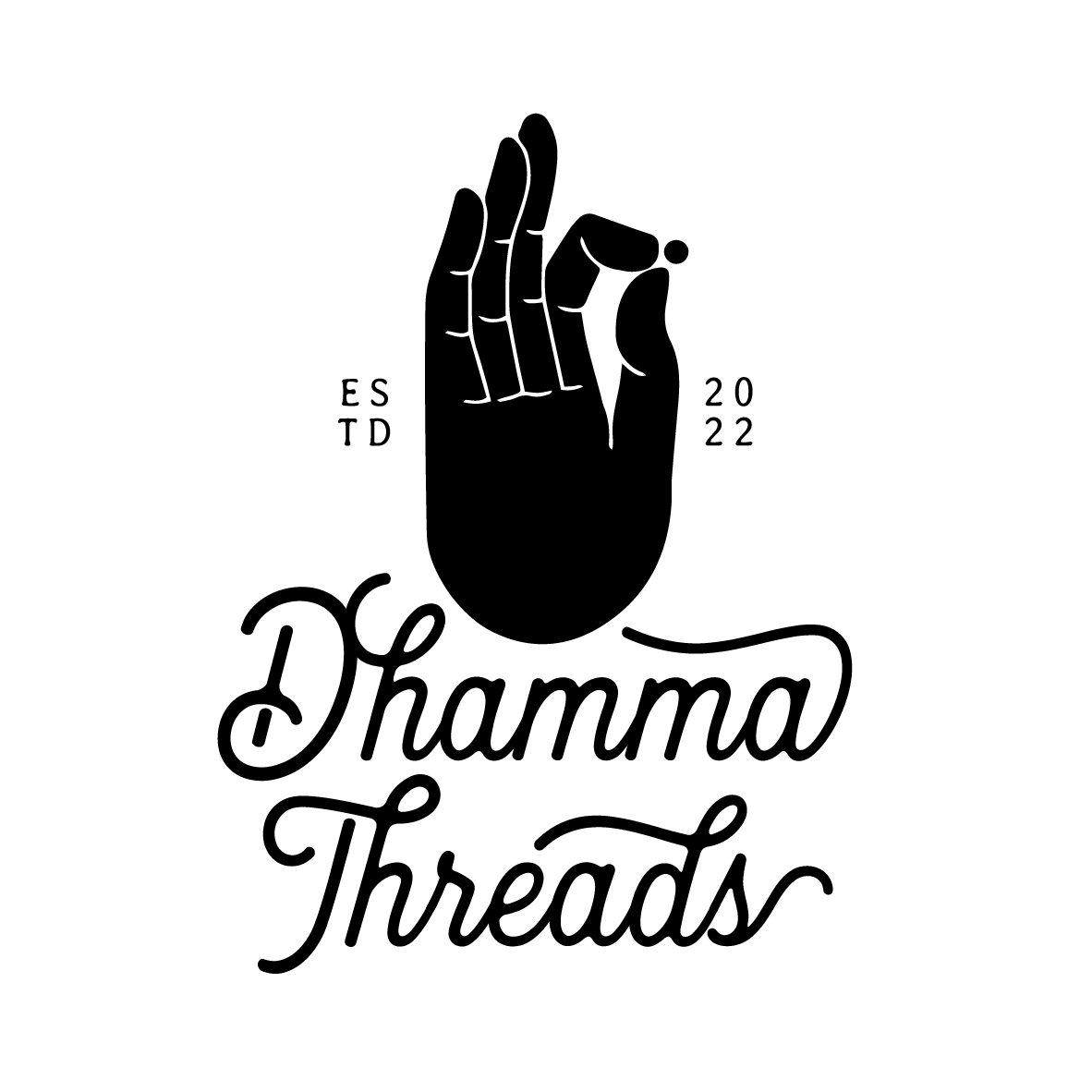 Dhamma Threads logo with drawing of a black hand
